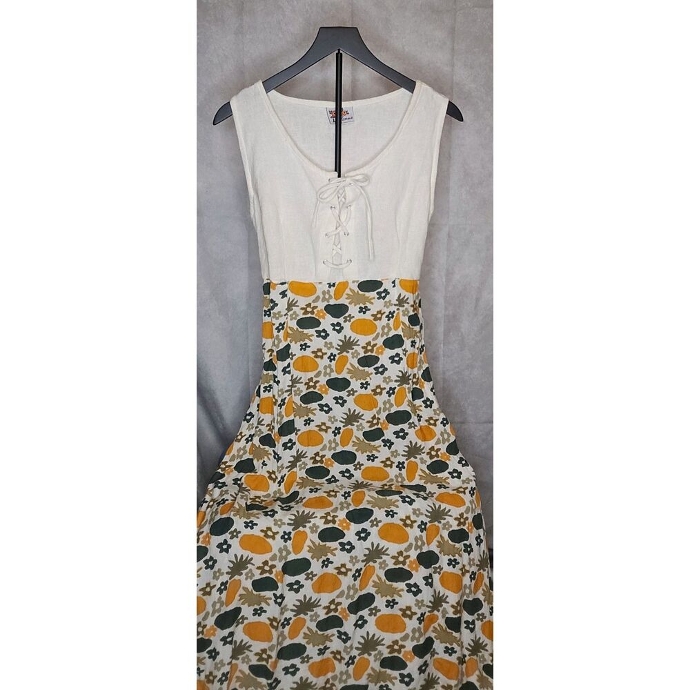 Vintage 70s La Femme Prairie Maxi Dress Lace Up Cottagecore Boho Medium Flawed